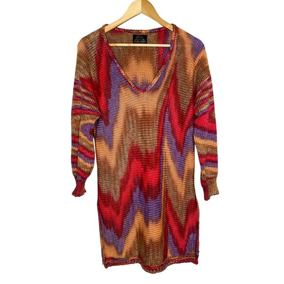 Anthropologie I.C. Rainbows S Long Sleeve Sweater Dress Knit Long Tunic Tan Pink - Picture 1 of 10